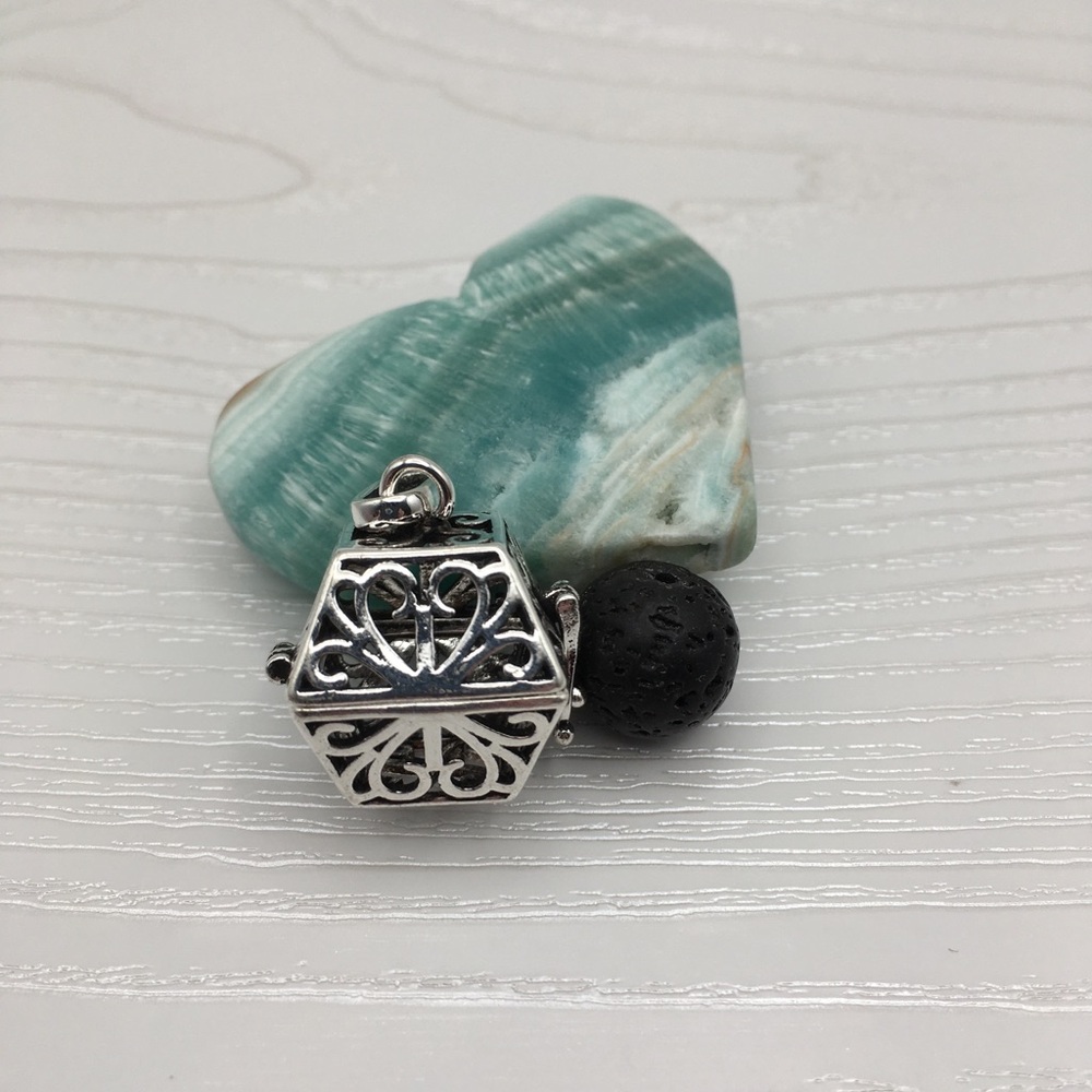 Box Aromatherapy Silver tone Locket.  Lava stone included.